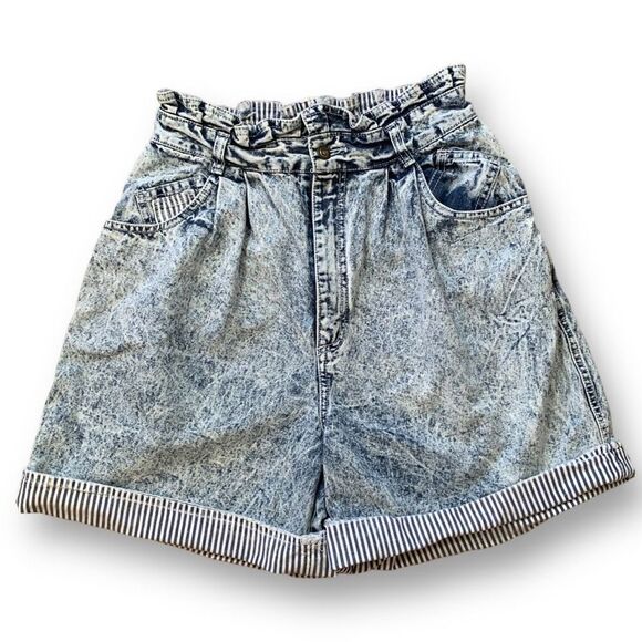 Vintage Pants - Vintage Rio Jean Shorts Acid Wash Baggy Paperbag High Waist Printed Striped Cuff